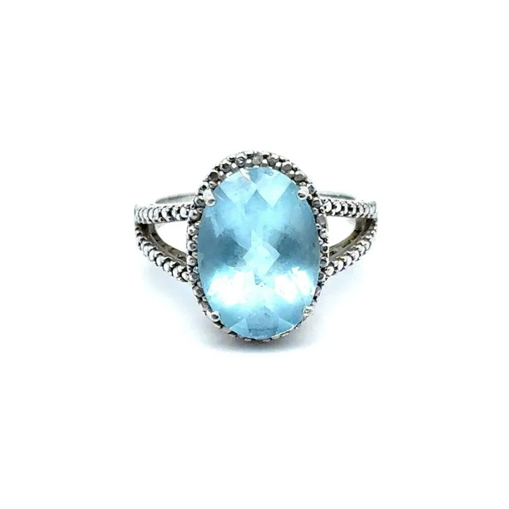 Blue Stone Surrounded With CZ’s Silver 925‎ Ring